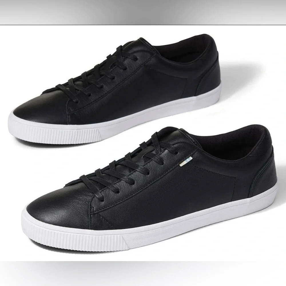 Toms Men's Carlson Black White Leather Shoes Sneakers Size 8